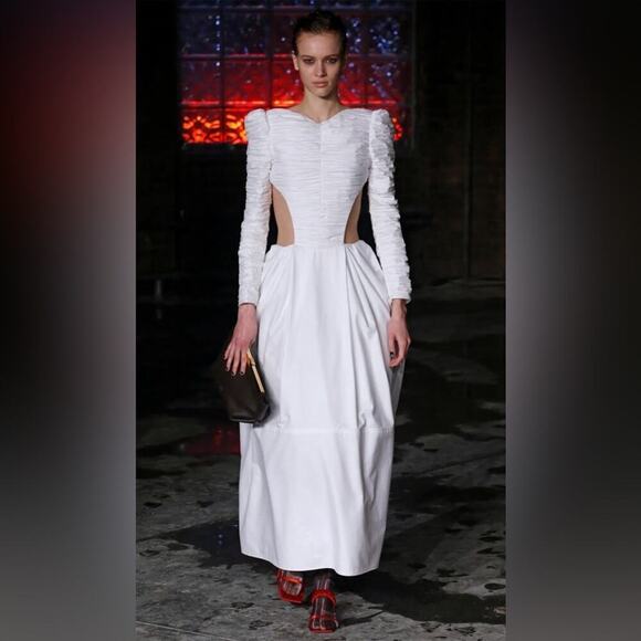 Khaite White Rosaline ruched open back crystal embellished cotton twill dress 8 - Picture 1 of 15